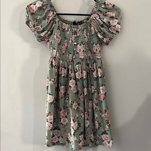 Derek Heart Pink and Green Smocked Tiered Blouse